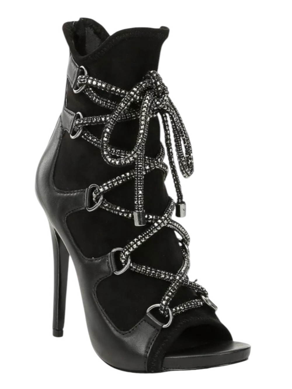 Steve Madden Black Lace-Up Peep-Toe Ankle Boots - Women Size 8.5 - Picture 3 of 9